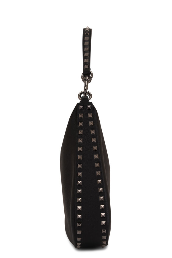 Valentino Garavani - Rockstud Black Grain Leather Hobo Bag