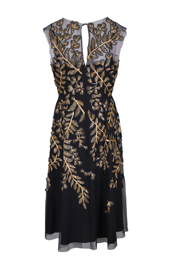 Carolina Herrera Black Leaf-Embroidered Embellished Tulle Dress - view 5