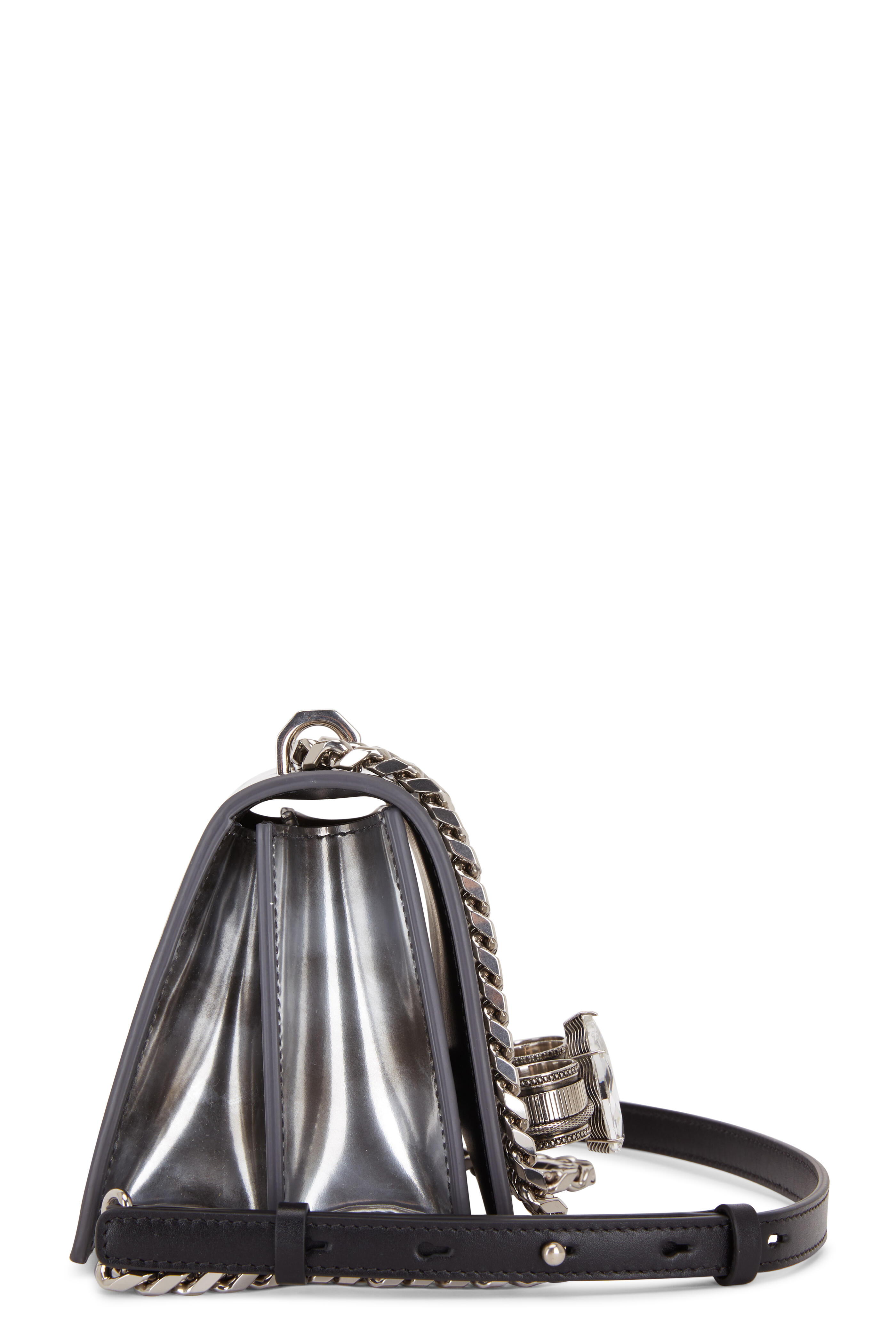 McQueen - Silver Burnished Jeweled Knuckle Shoulder Bag McQueen - Silver Burnished Jeweled Knuckle Shoulder Bag