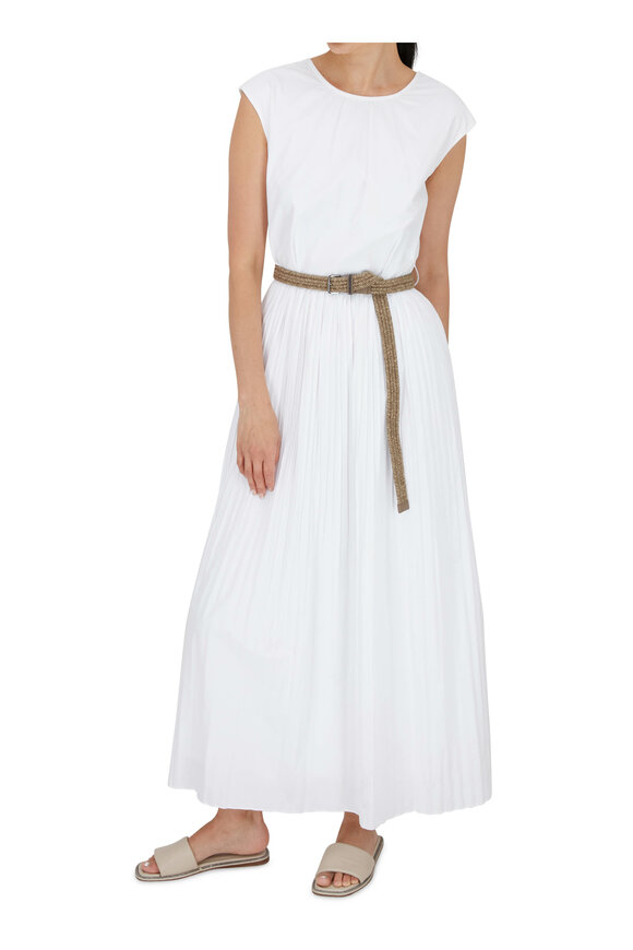 Brunello Cucinelli - White Poplin Belted Midi Dress