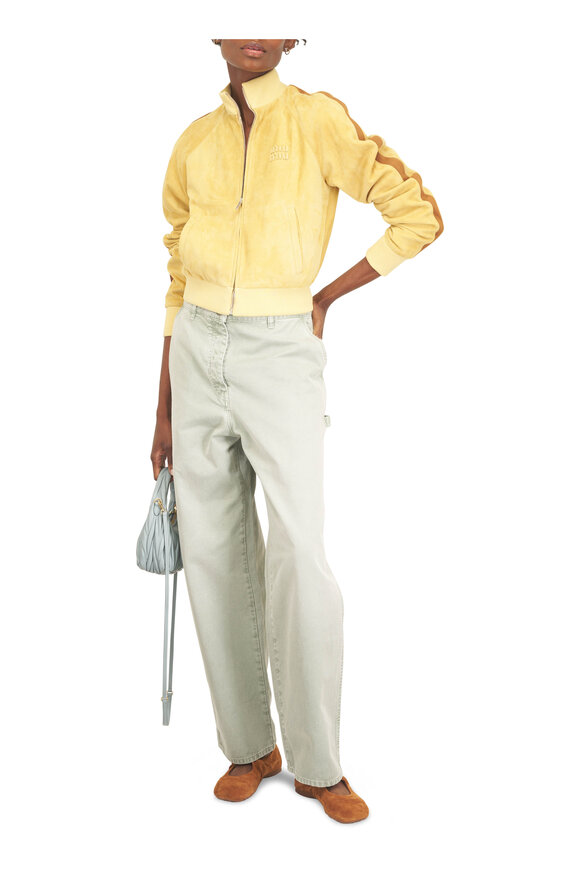 Miu Miu Yellow Suede Cropped Leather Jacket - view 2