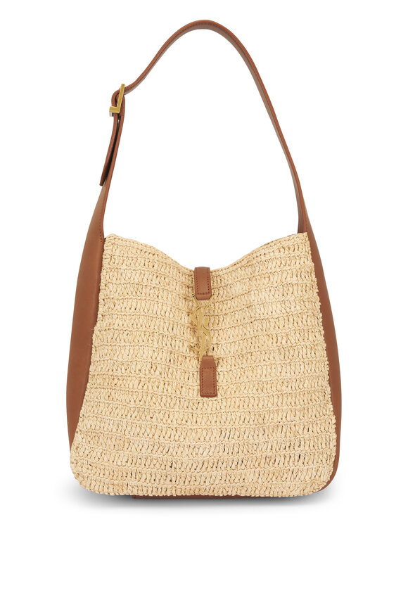 Saint Laurent Small Le 5 À 7 Brown Raffia & Leather Hobo Bag
