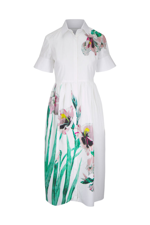 Erdem White Multi Floral Cotton Midi Dress - view 1