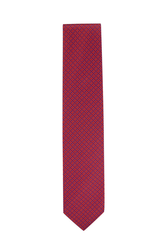 Dolce Punta - Red Geometric Print Silk Necktie
