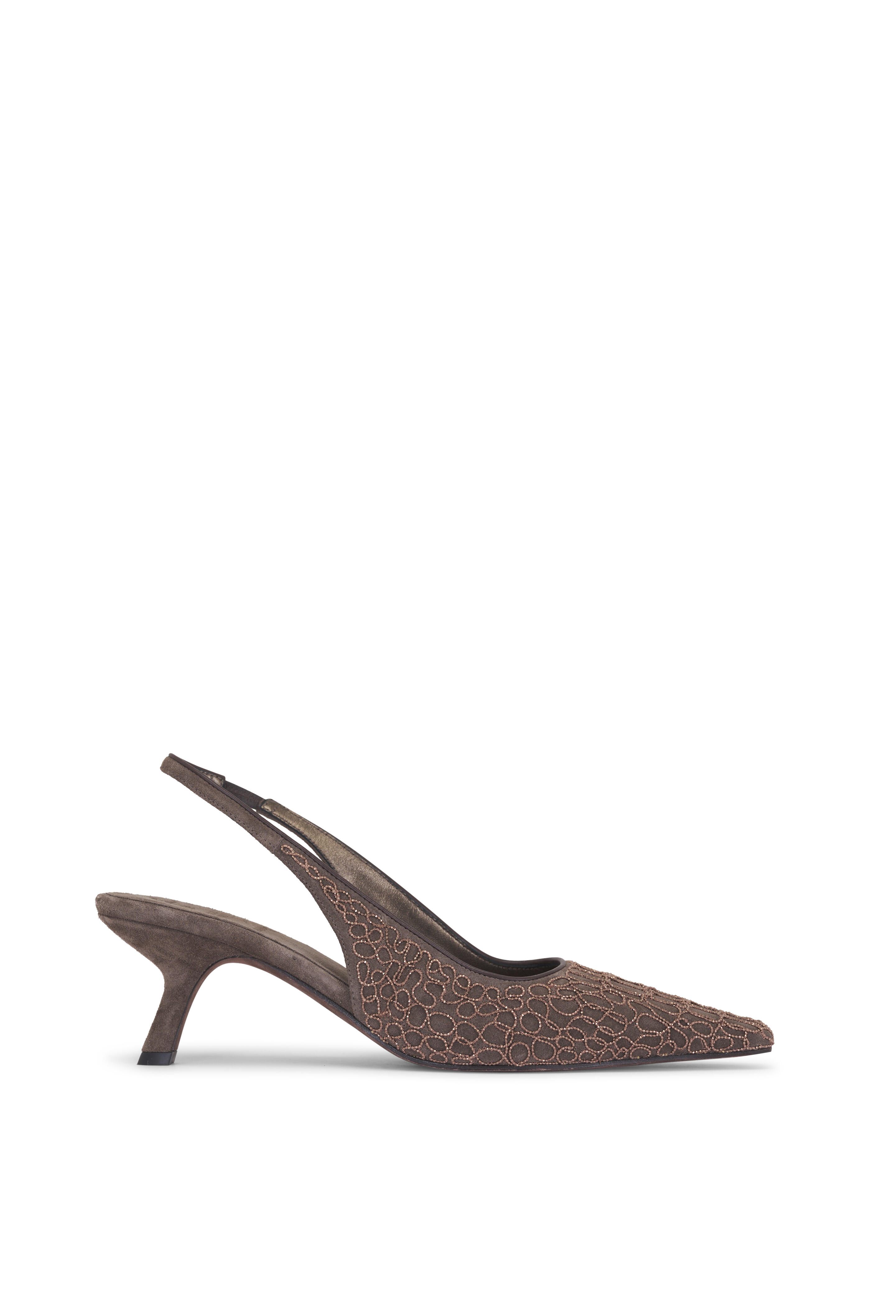 Brunello Cucinelli - Brown Embroidered Monili City Slingback, 55mm