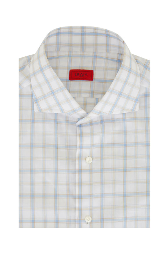Isaia - Blue & Tan Plaid Cotton Dress Shirt
