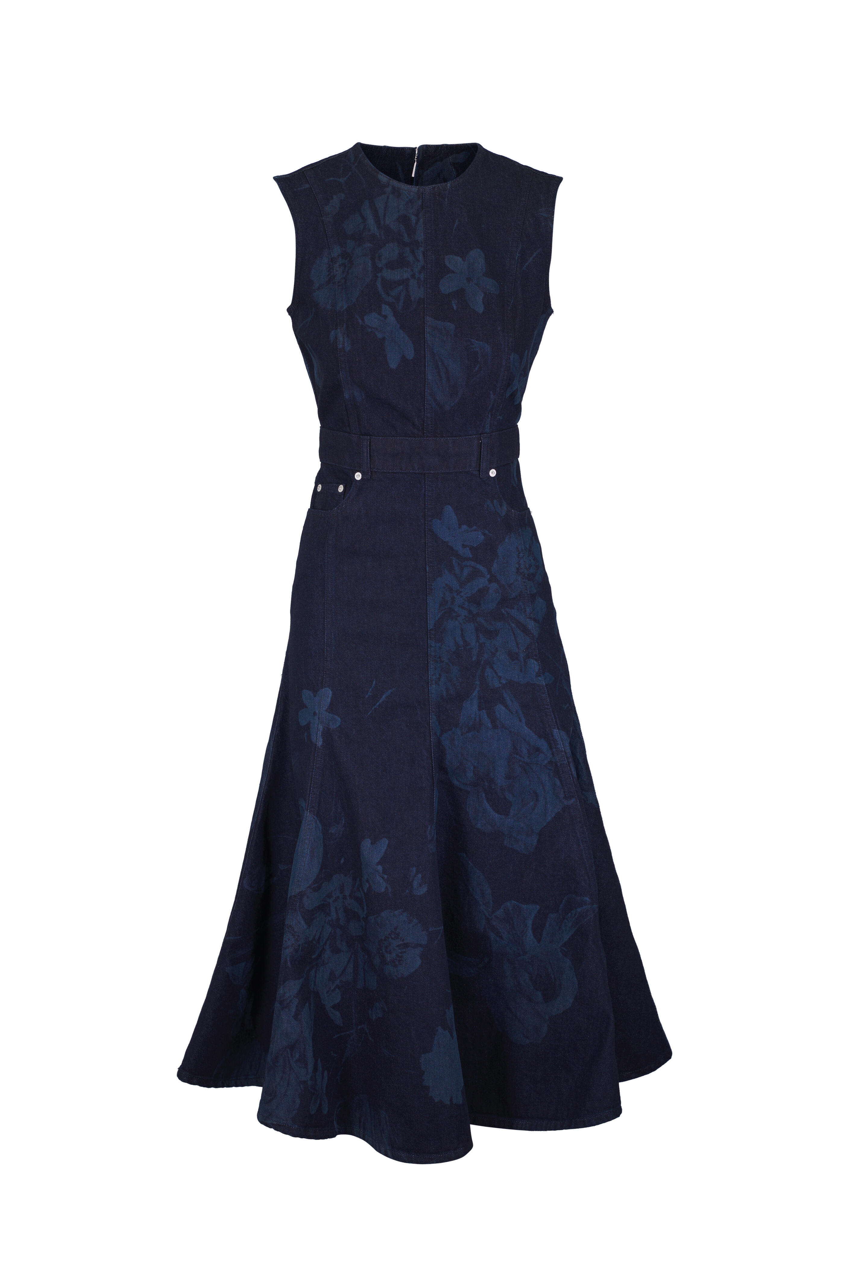Erdem - Floral Denim Fluted Midi Dress