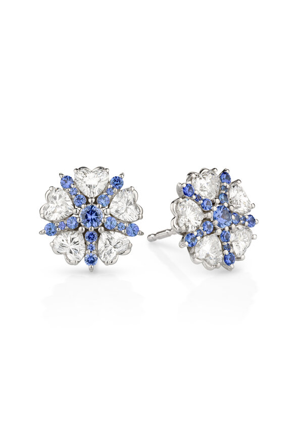 Paul Morelli 18k White Gold Diamond & Sapphire Heart Stud - view 1