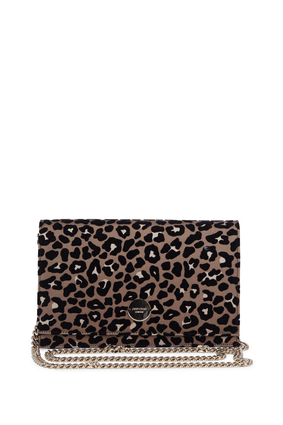 Jimmy Choo - Florence Flocked Leopard & Satin Clutch With Chain