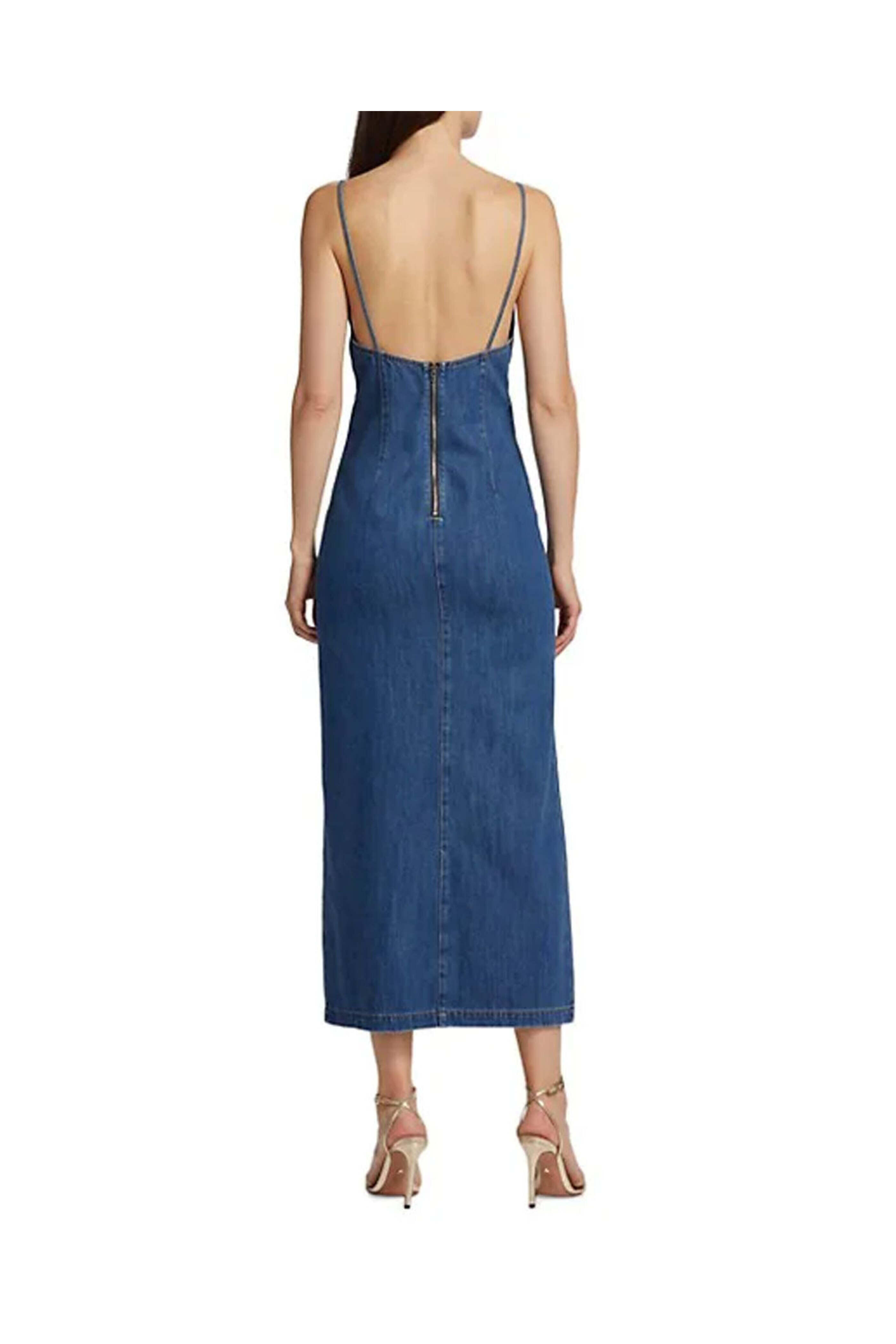 Alice & Olivia - Avery Blue Julietta Denim Slit Slip Dress