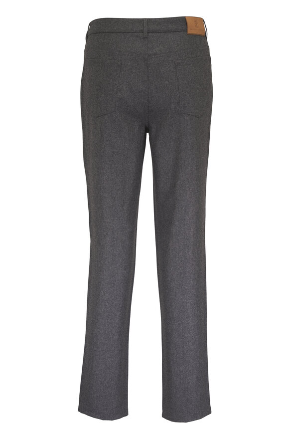 Brunello Cucinelli Charcoal Gray Wool Flannel Five Pocket Pant - view 2