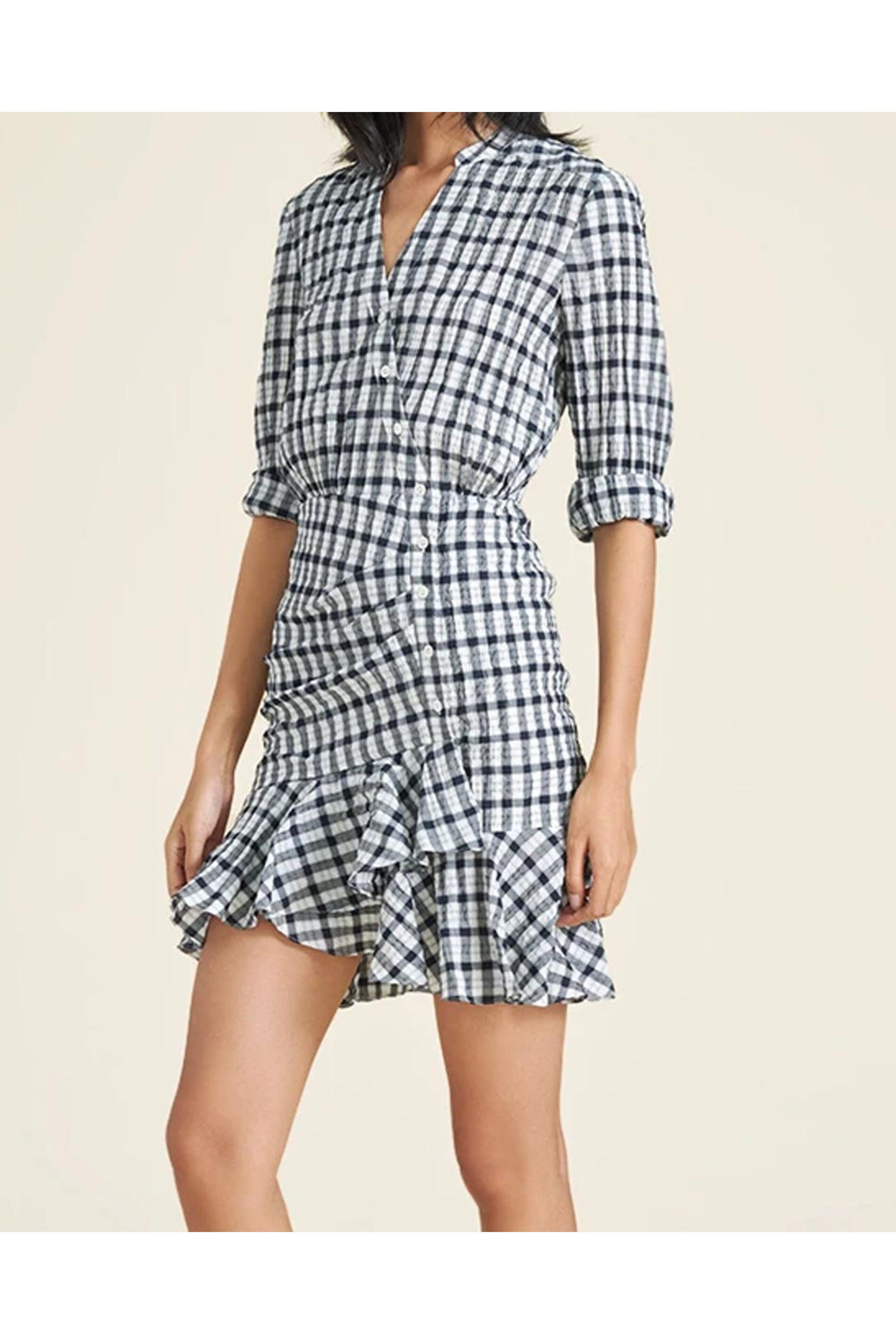 Veronica Beard - Navy Crinkle Plaid Sherry Mini Dress