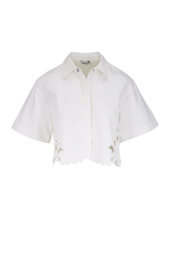 Simkhai Albaine Marshmallow Embroidered Denim Shirt - view 1