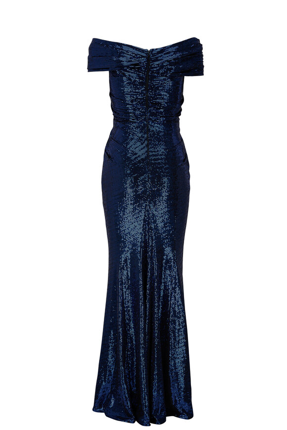 Talbot Runhof - Tokara11 Cobalt Sparkling Off-The-Shoulder Gown