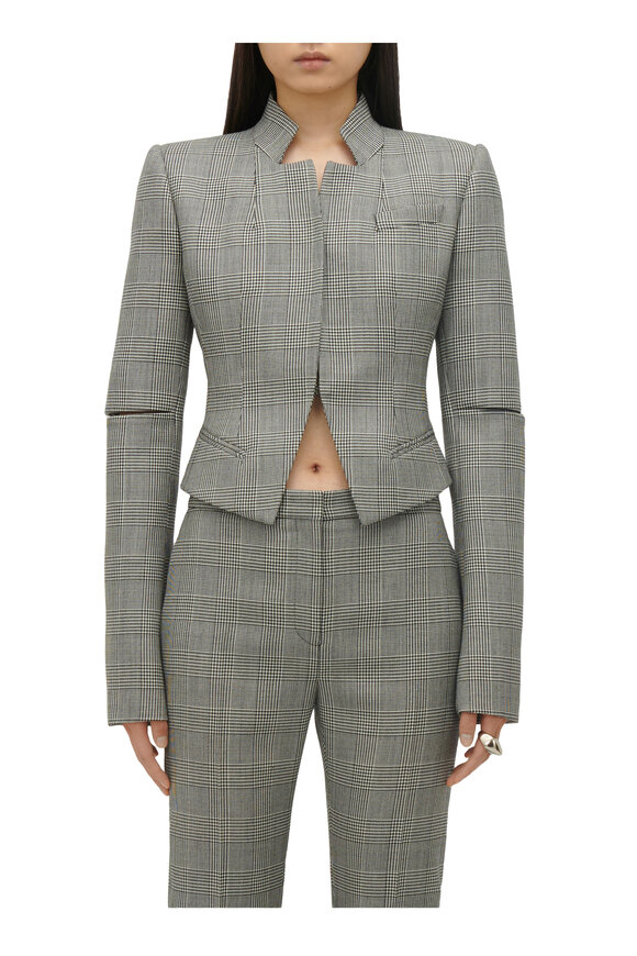 McQueen - Black & Ivory Prince Of Wales Slashed Blazer