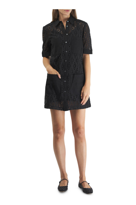 Veronica Beard - Rafeala Black Cotton Eyelet Shirtdress 