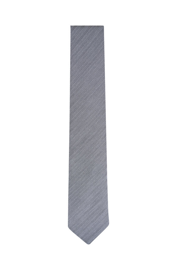 Brunello Cucinelli Medium Gray Herringbone Silk Necktie