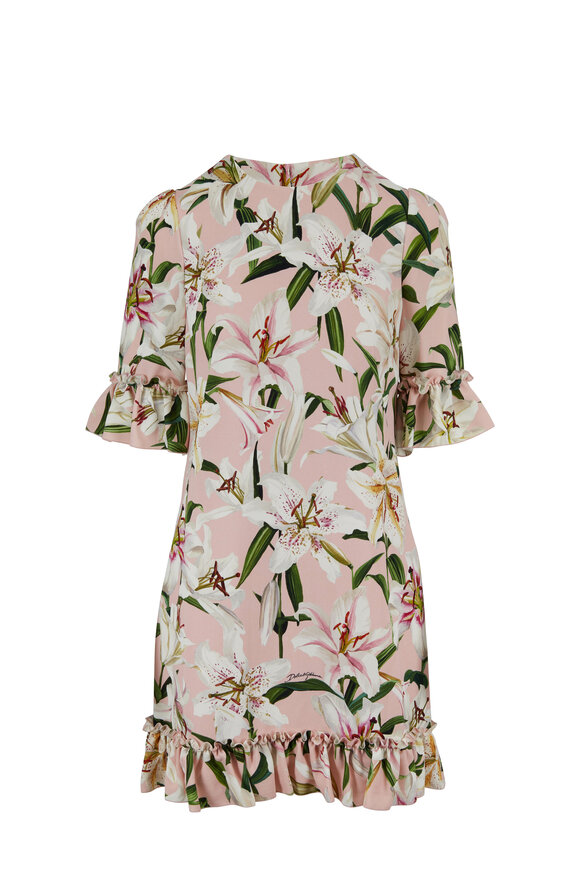 Dolce & Gabbana - Light Pink Lily Print Ruffle Dress