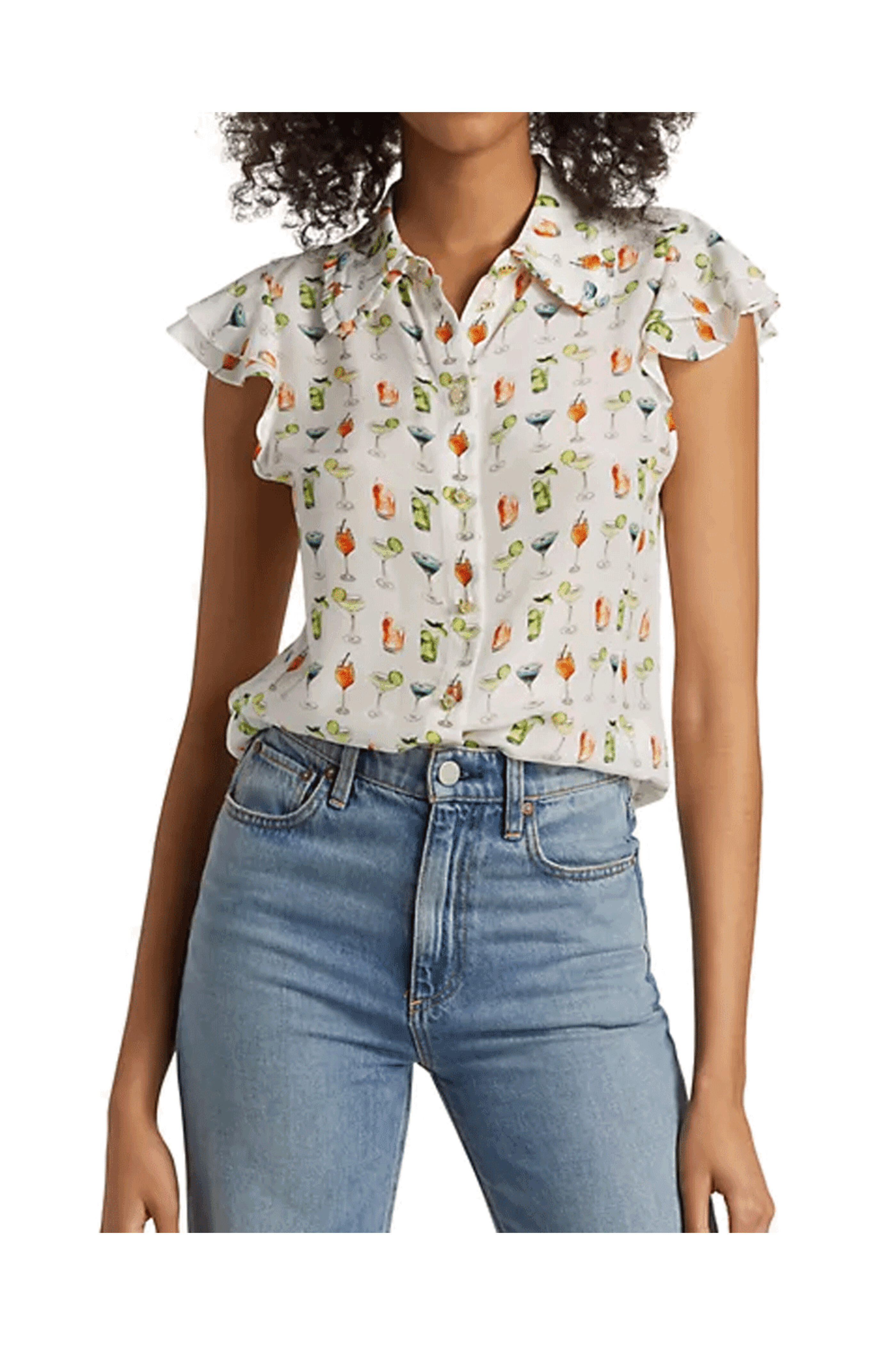 Alice & Olivia - Off White Martel Flutter Sleeve Blouse