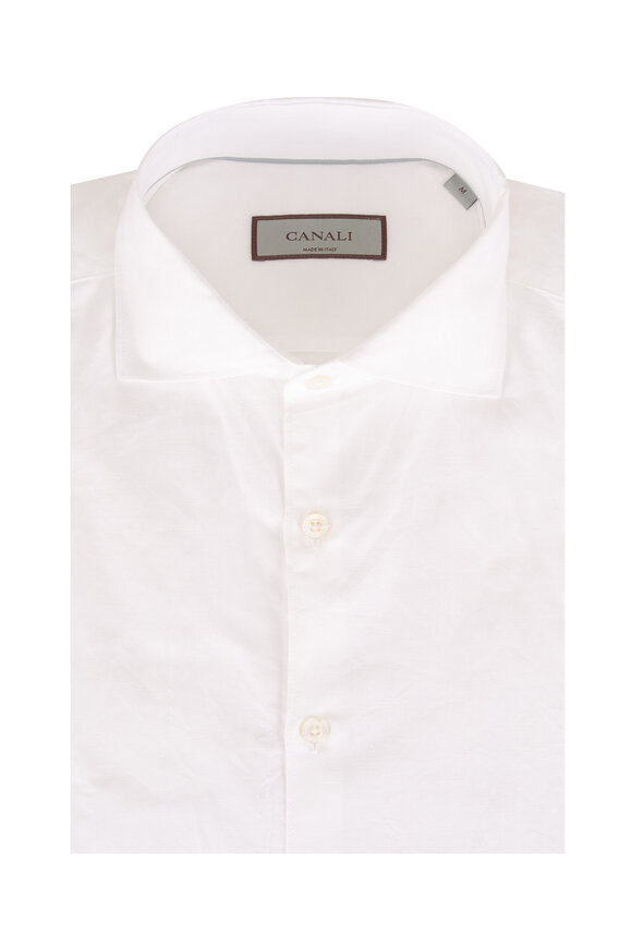 Canali White Cotton & Linen Dress Shirt - view 1