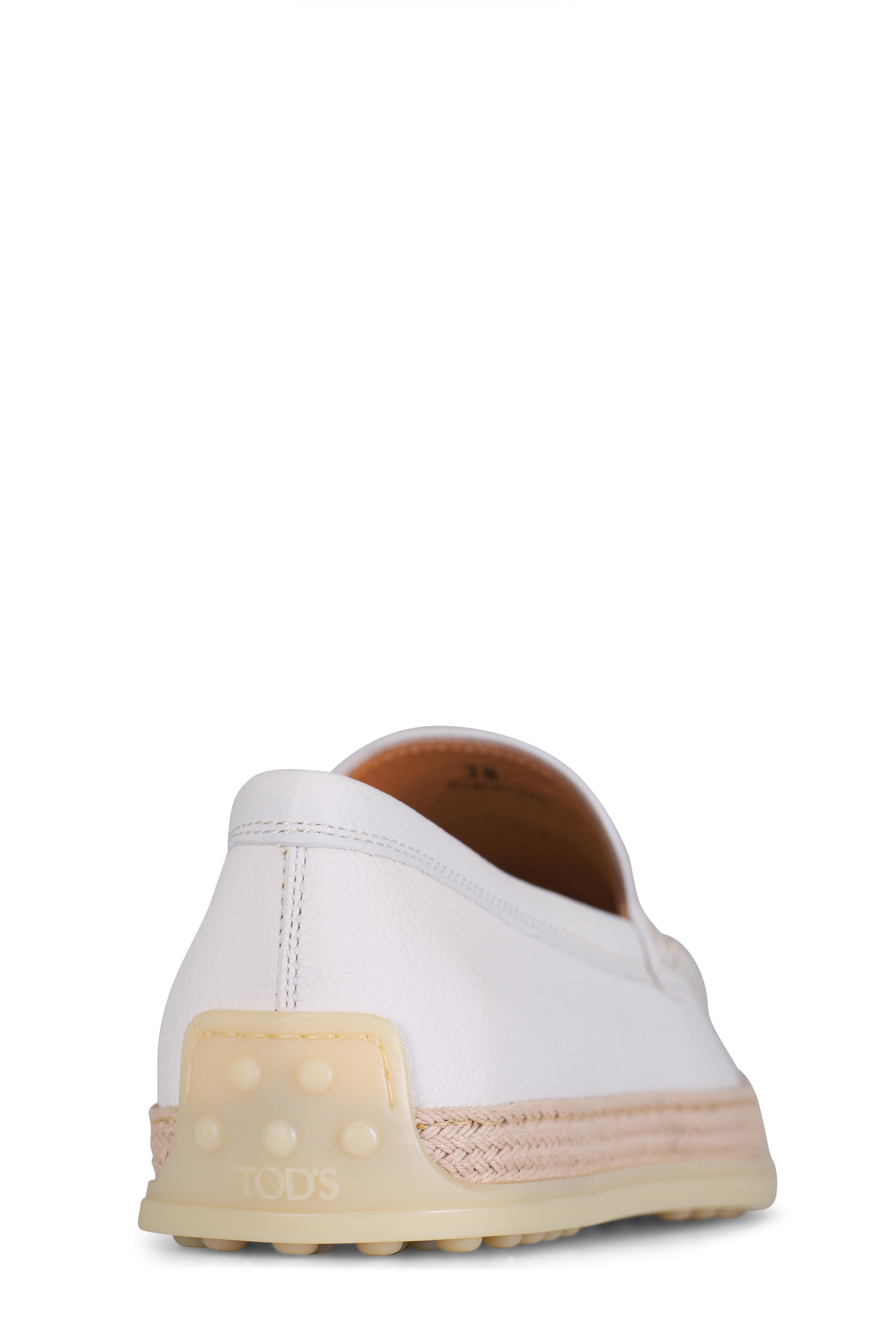 Tod's - Gomma White Leather Raffia Trim Loafer