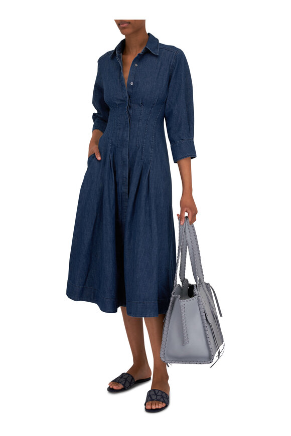 Jonathan Simkhai - Jazz Blue Denim Pintuck Midi Dress 