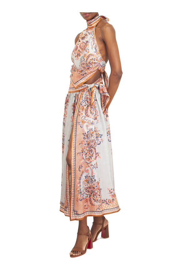 Zimmermann Aster Scarf Blue Multi Print Silk Midi Skirt - view 2