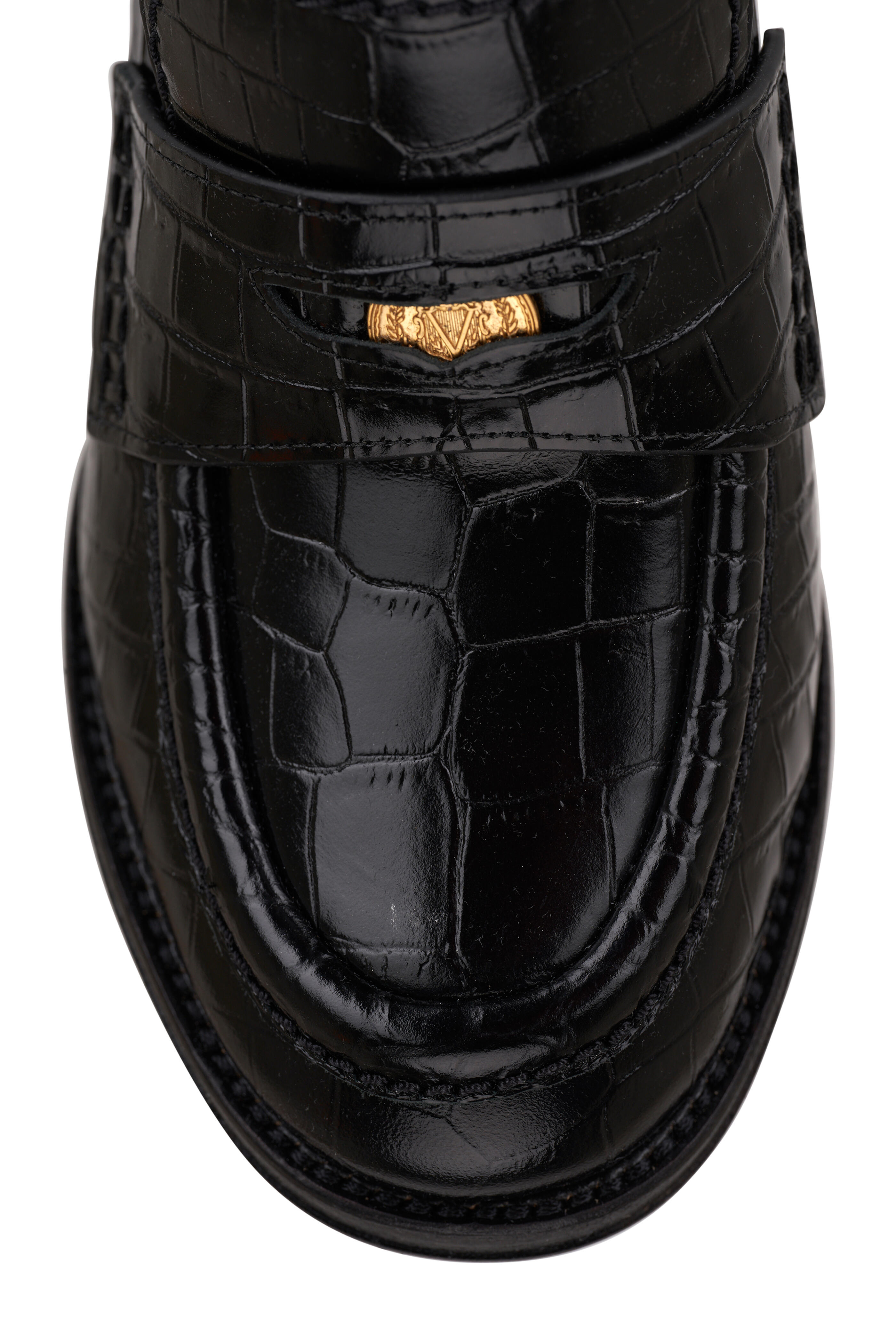 Veronica Beard - Black Embossed Leather Penny Loafer Pump, 70mm