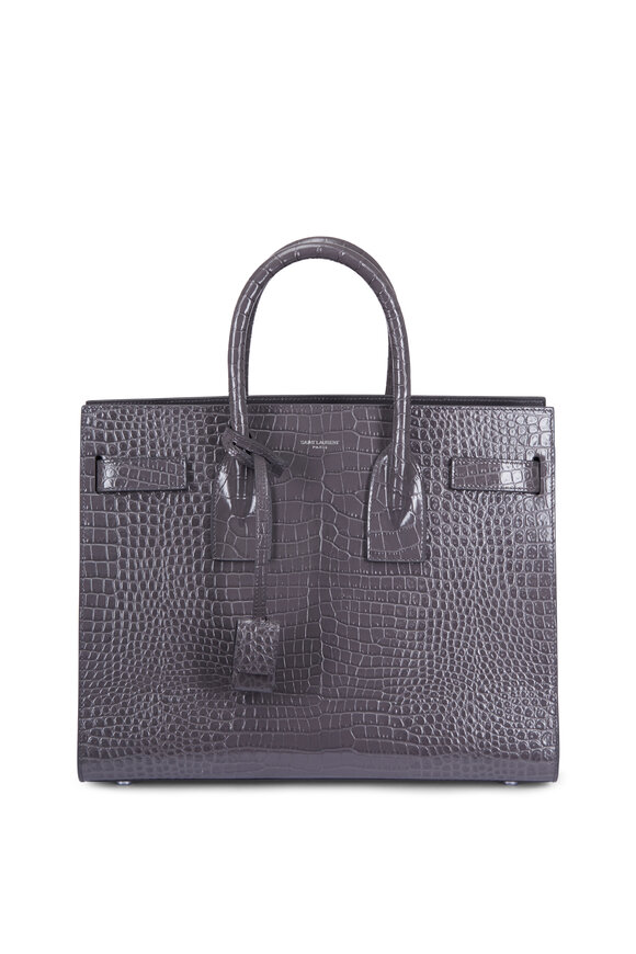 Saint Laurent - Asphalt Grey Croc Embossed Small Tote