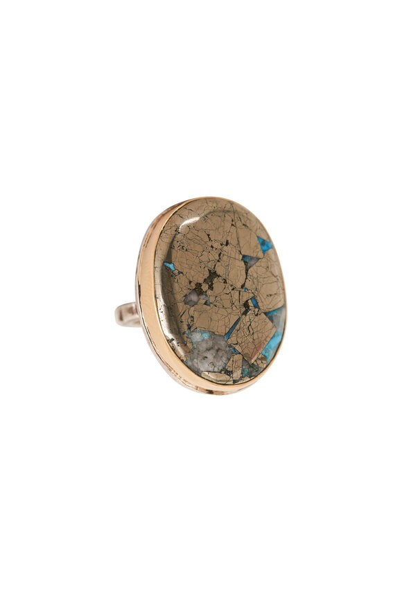 Tina Negri Large Oval Turquoise Pyrite Ring