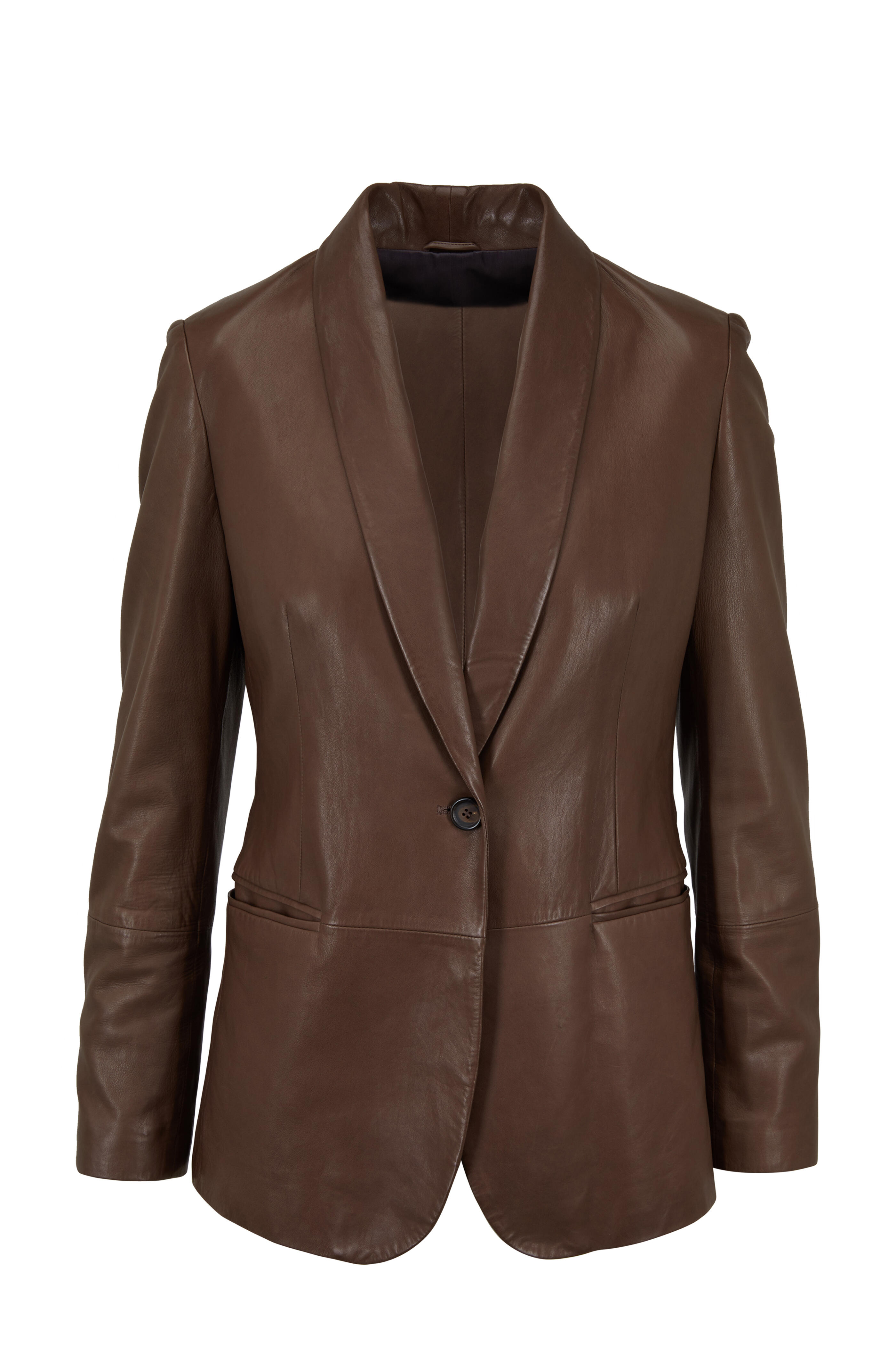 Brunello Cucinelli - Brown Single Button Leather Jacket