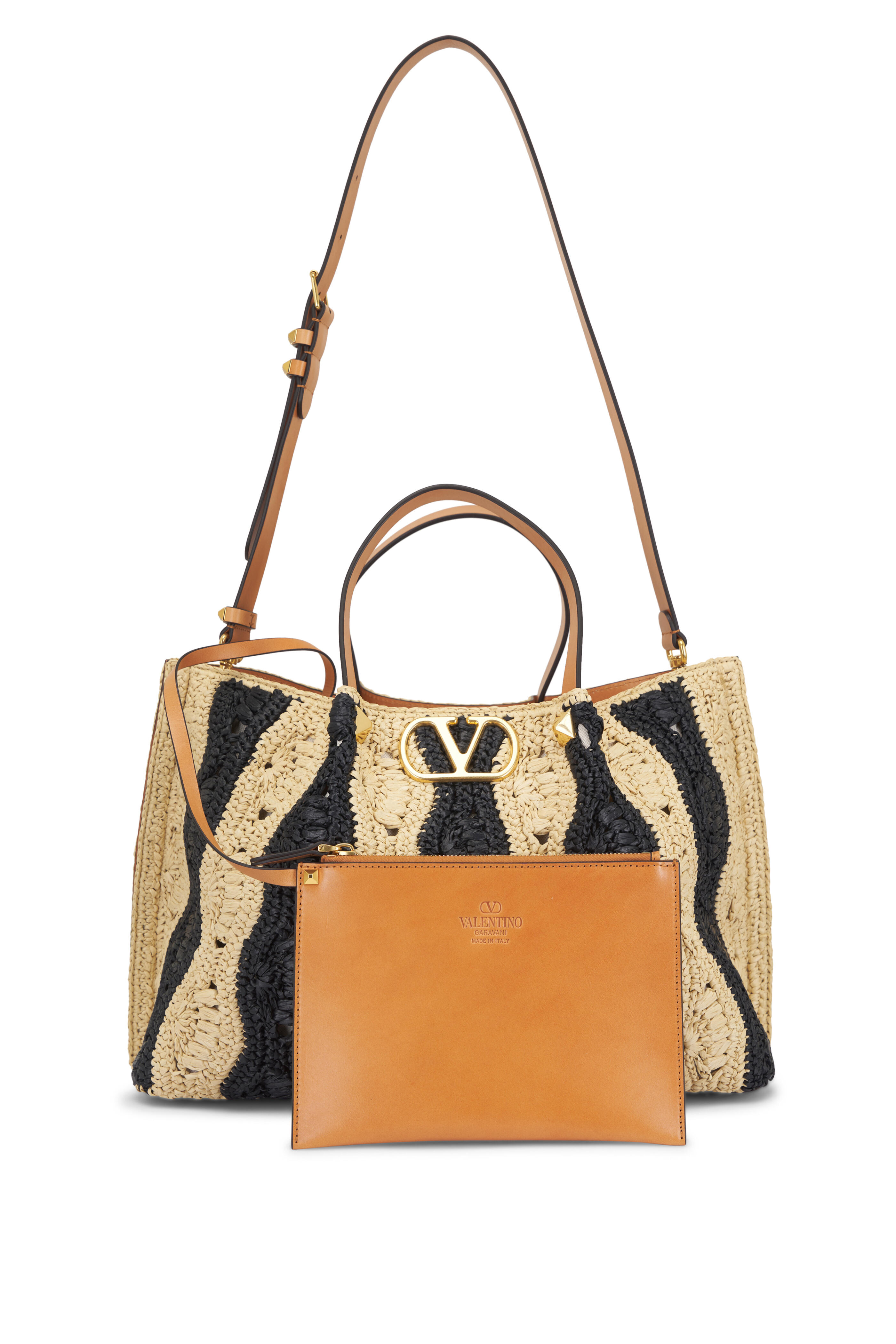 Valentino Garavani - VLogo Signature Black & Natural Raffia Tote