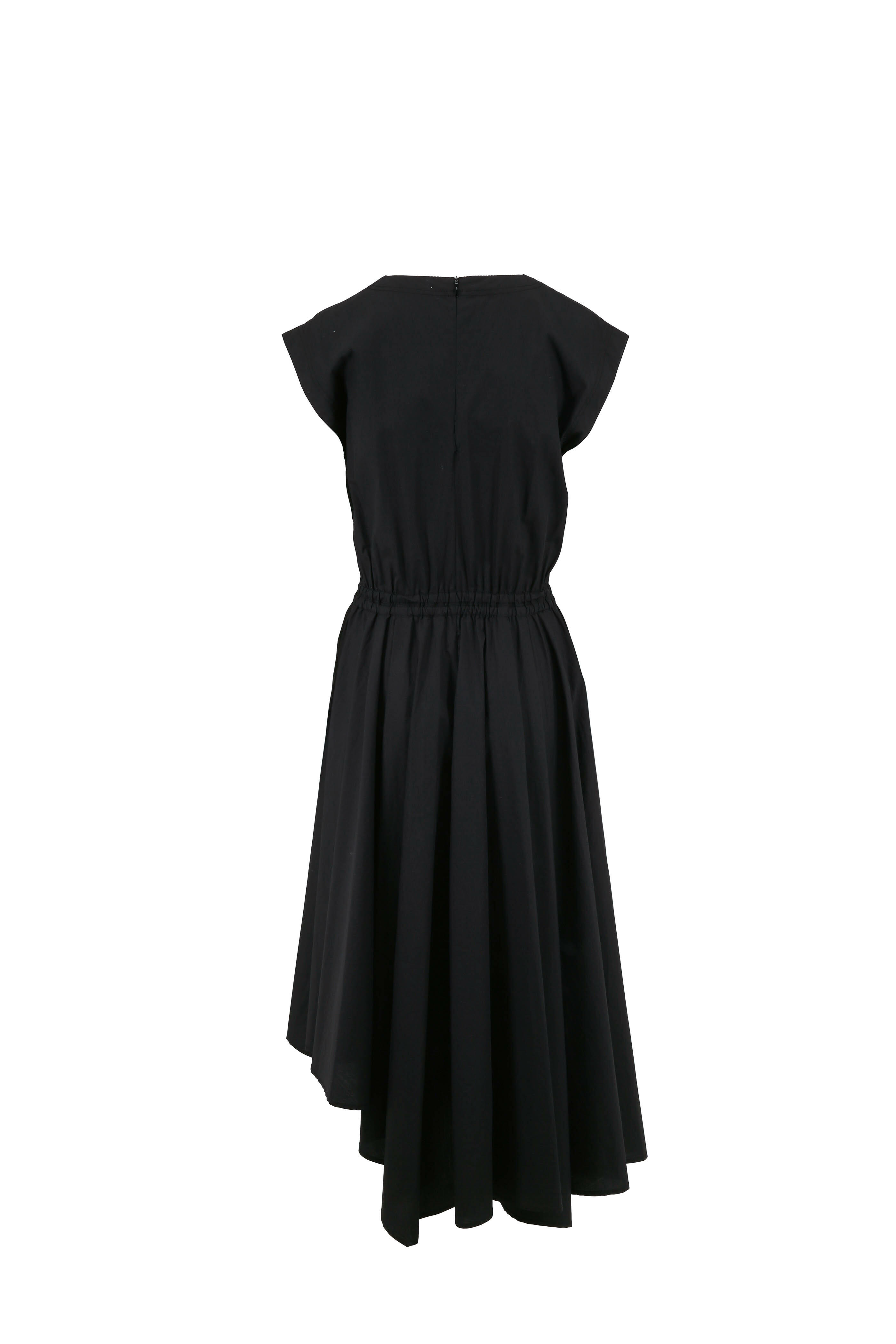Brunello Cucinelli - Black Poplin Cap Sleeve Elasticized Waist Dress