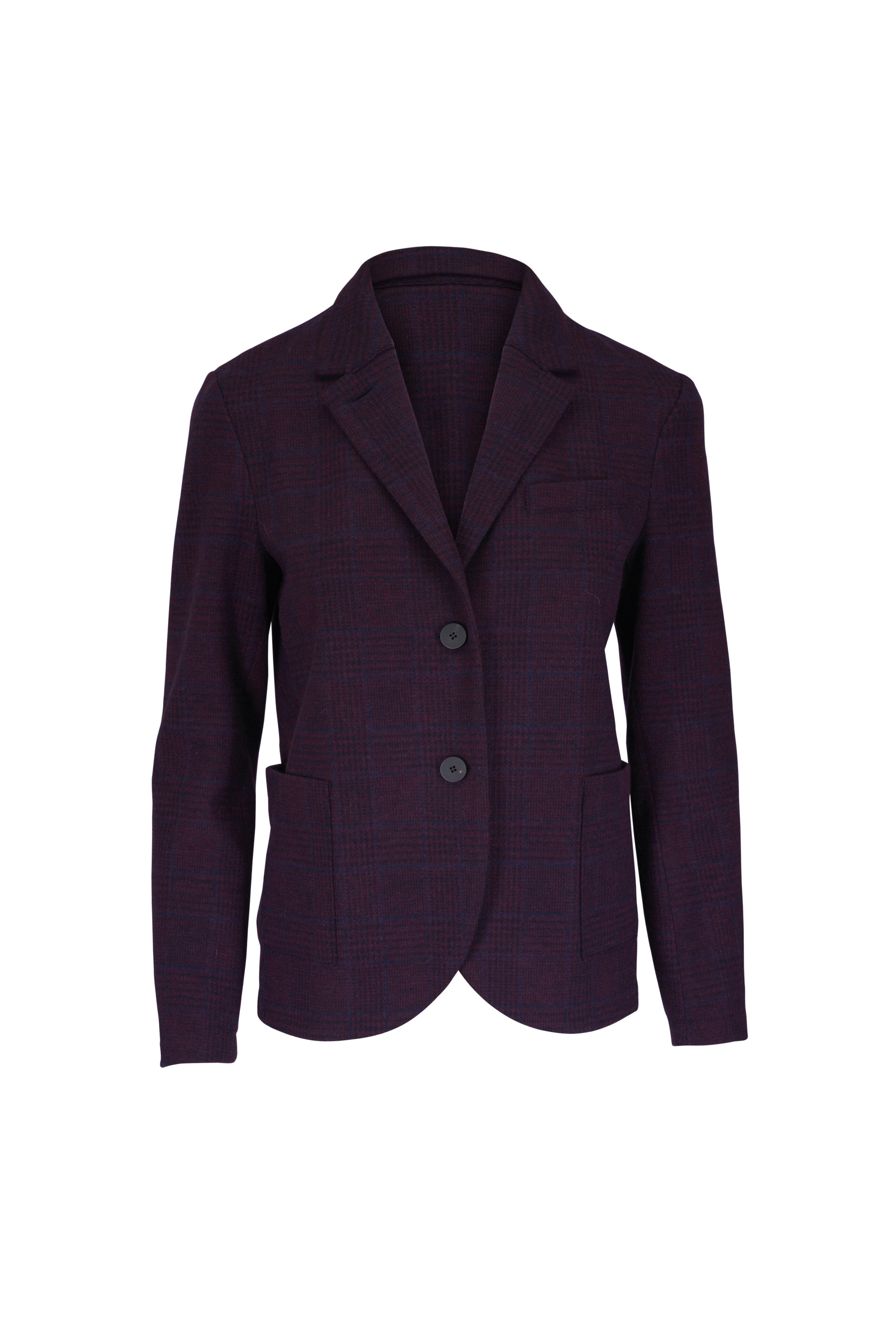 Harris Wharf - Bordeaux Wool Prince of Wales Blazer