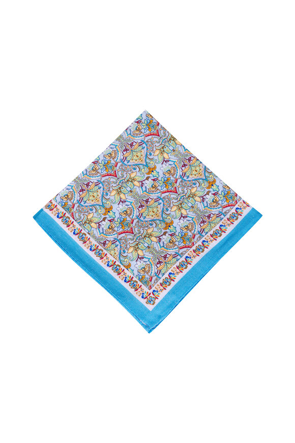 Eton Light Blue Floral Linen Pocket Square