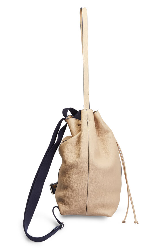 The Row - Beige Grain Leather Small Bucket Backpack