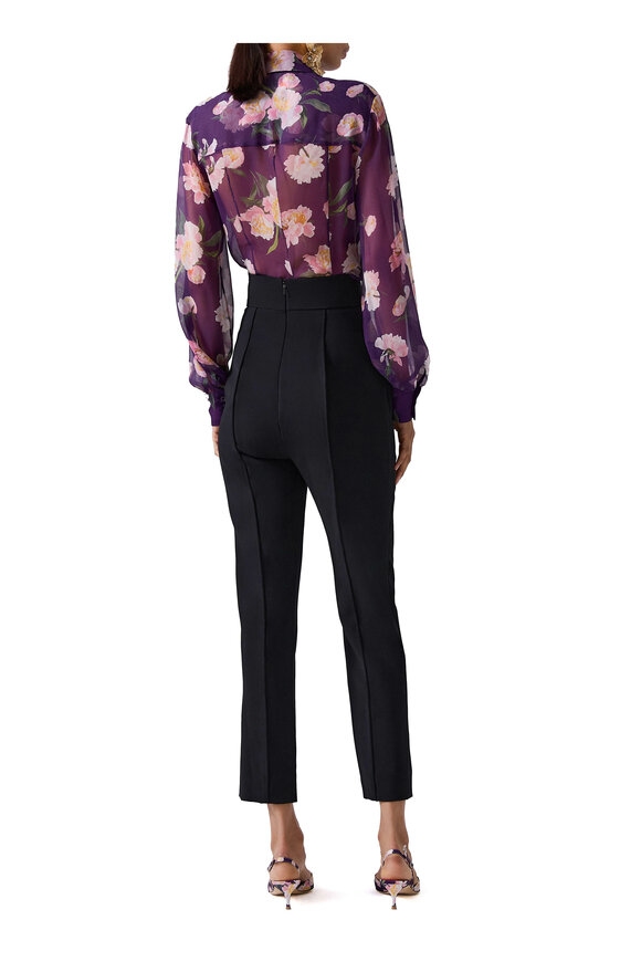 Carolina Herrera - Fig Multicolor Floral Print Silk Blouse