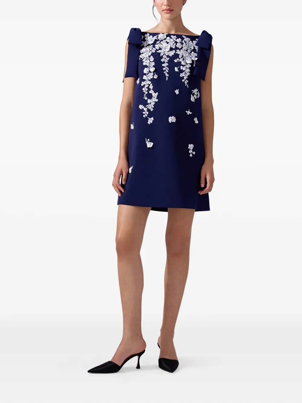 Carolina Herrera - Midnight Embroidered Floral Bow Multicolor Dress