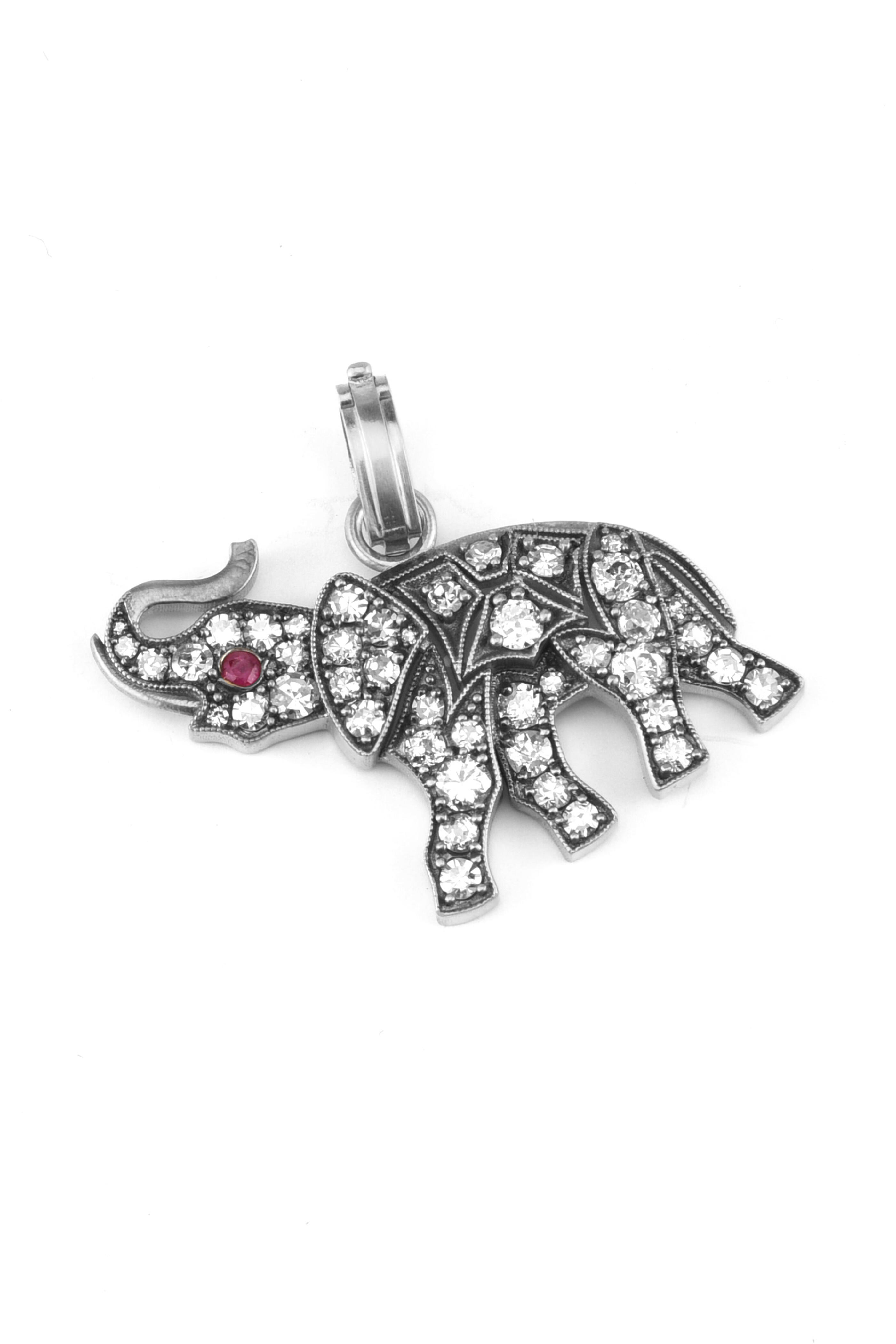 Sylva & Cie - White Gold Diamond & Ruby Elephant Pendant