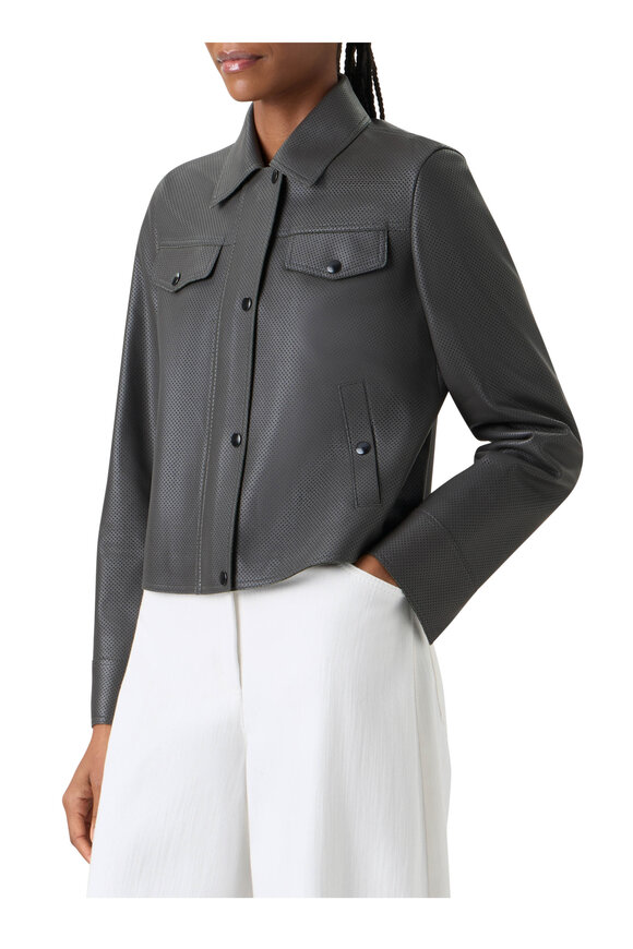 Akris Punto Olive Motorbike Pin Dot Leather Jacket - view 4