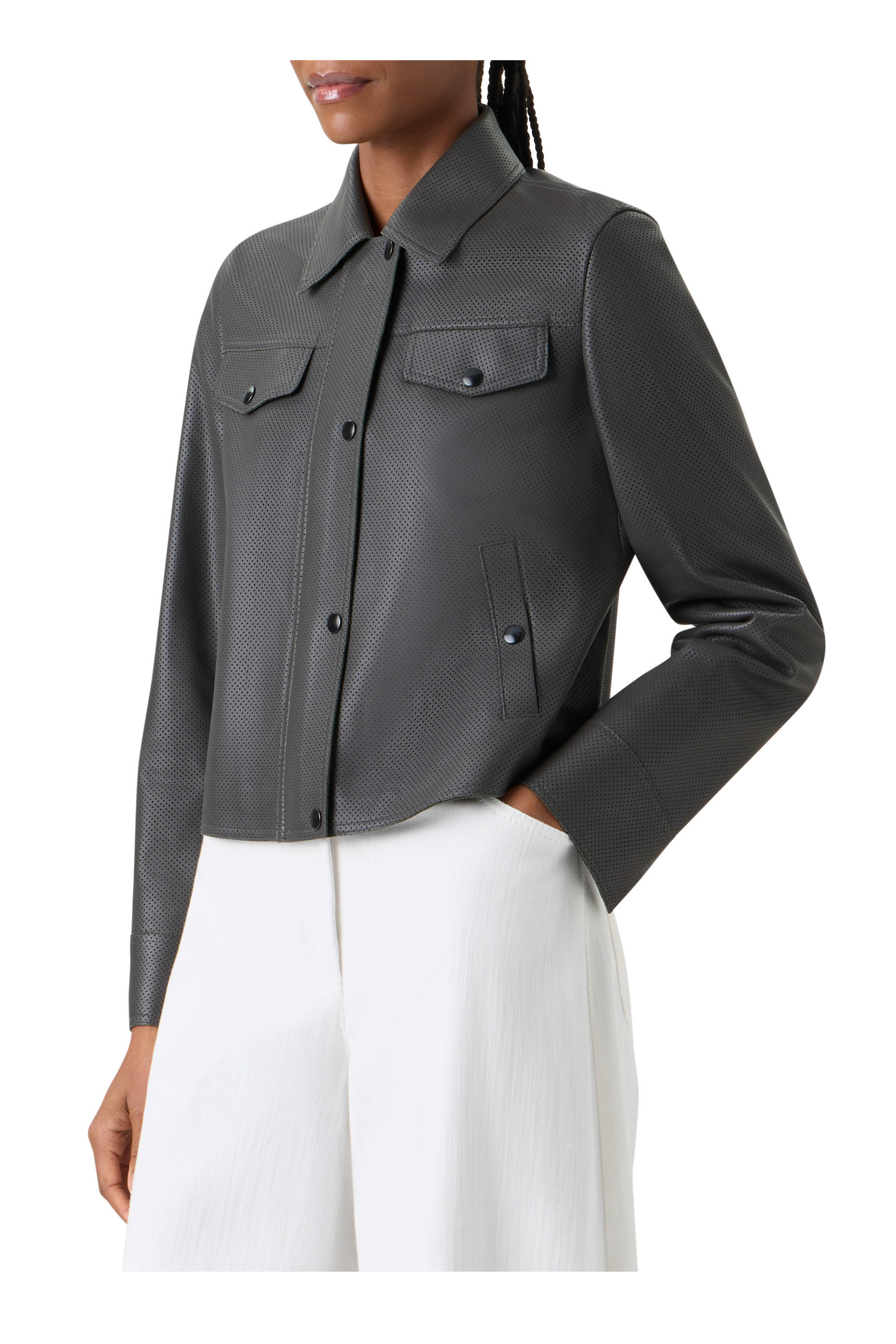 Akris Punto - Olive Motorbike Pin Dot Leather Jacket - view 4
