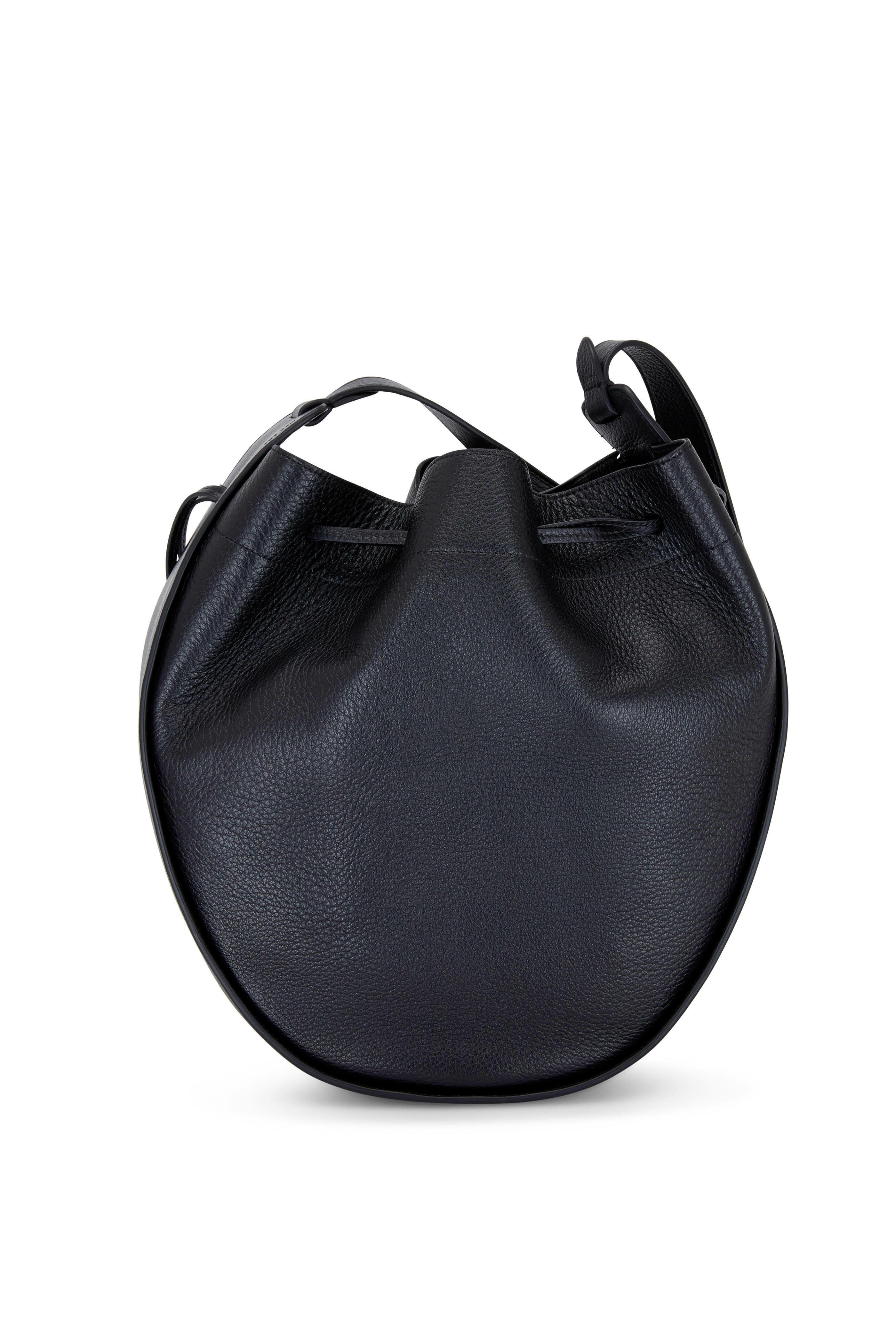 The Row - Black Pebbled Leather XL Drawstring Hobo