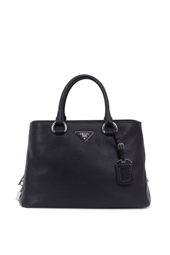 Prada - Black Daino Pebbled Leather Center Zip Tote