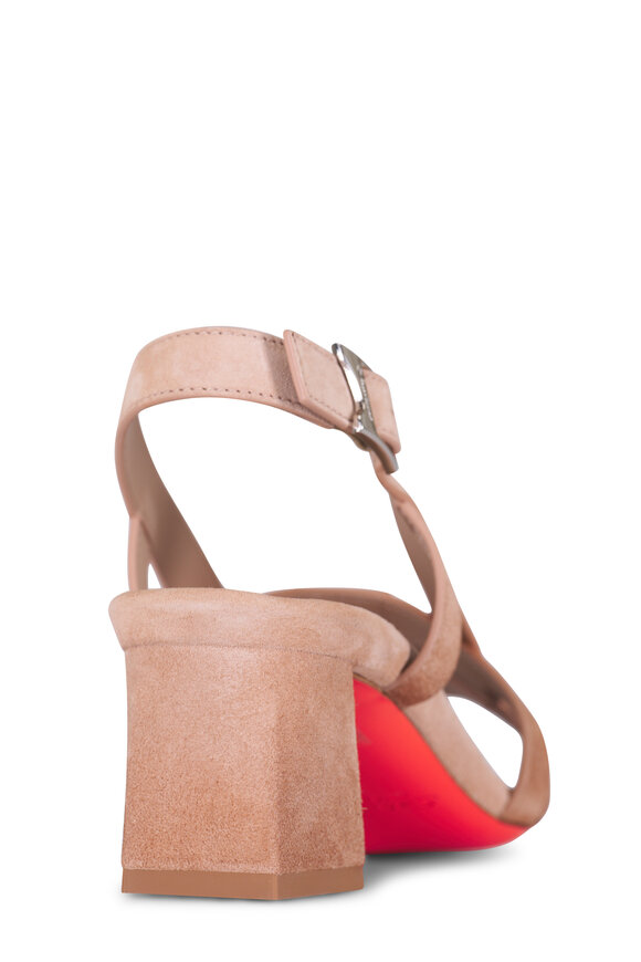 Santoni - Venere Beige Suede Block Heel Sandal, 50mm