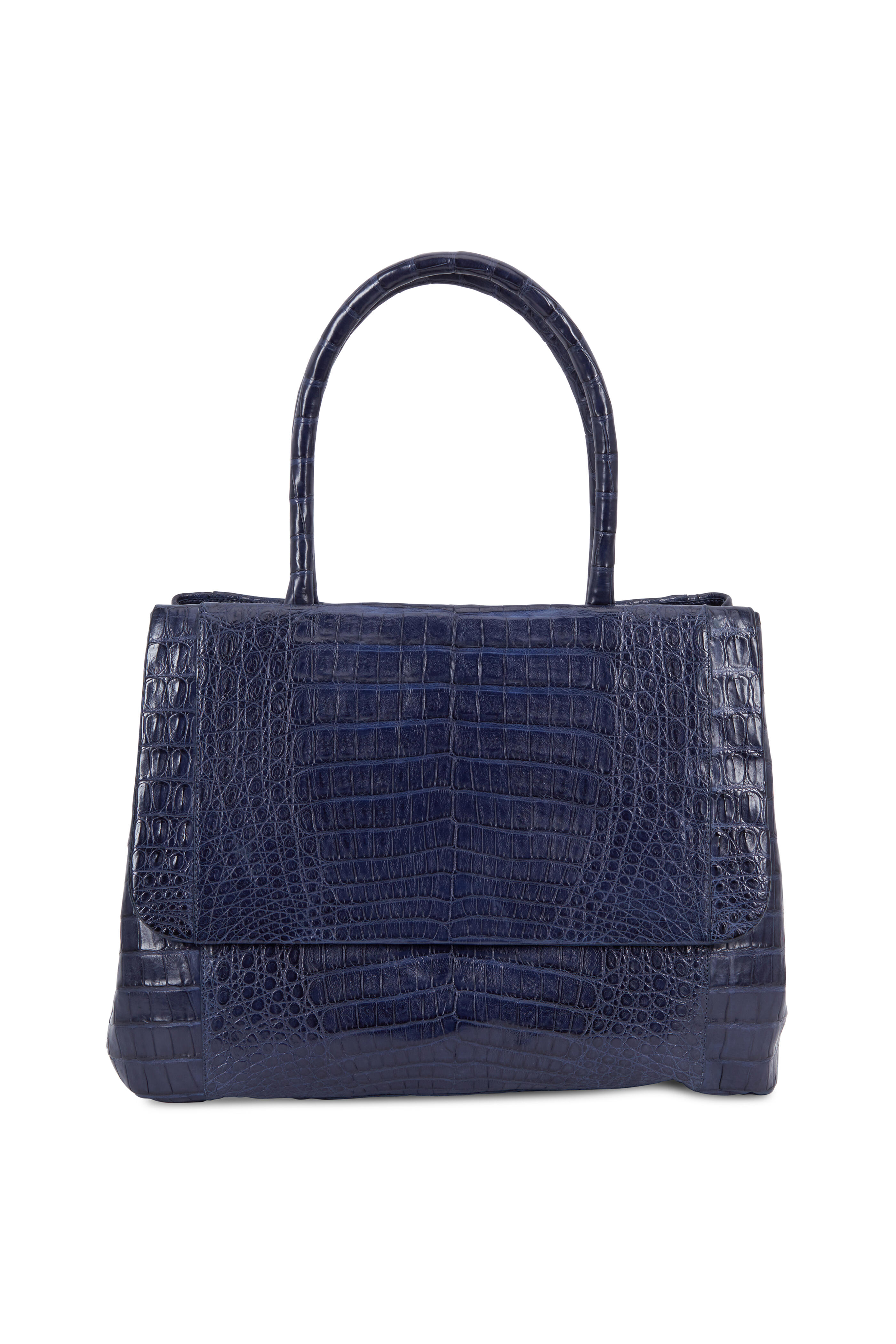 Nancy Gonzalez - Navy Blue Crocodile Center Zip Medium Tote