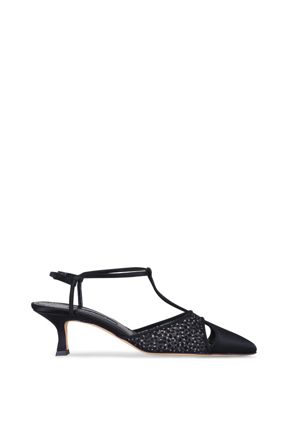 Manolo Blahnik Turgimodla Black Flocked Tulle T-Bar Pump, 50mm - view 2