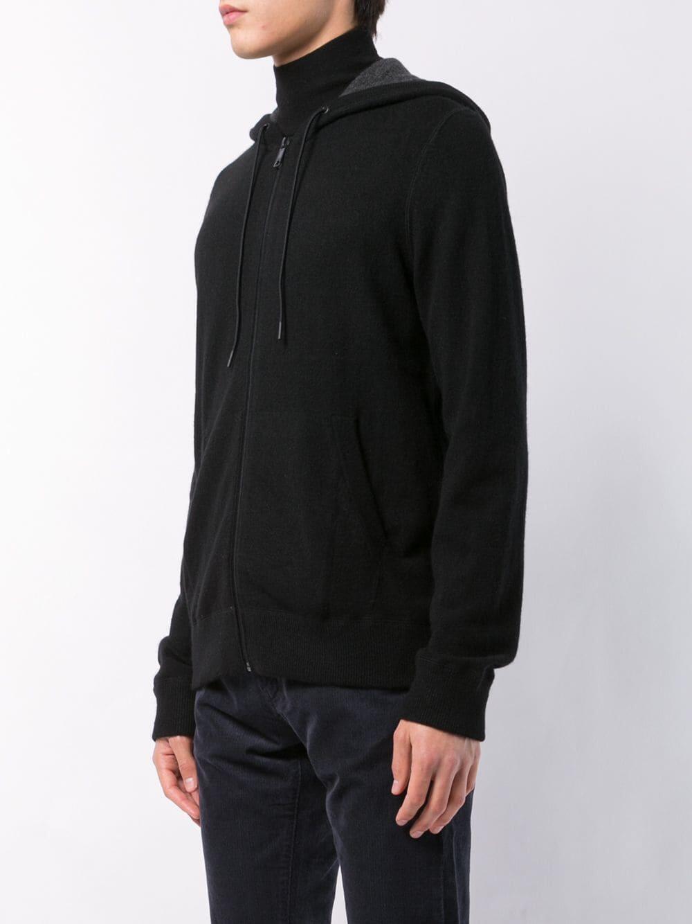 Vince - Black Cashmere Hooded Front Zip Hoodie