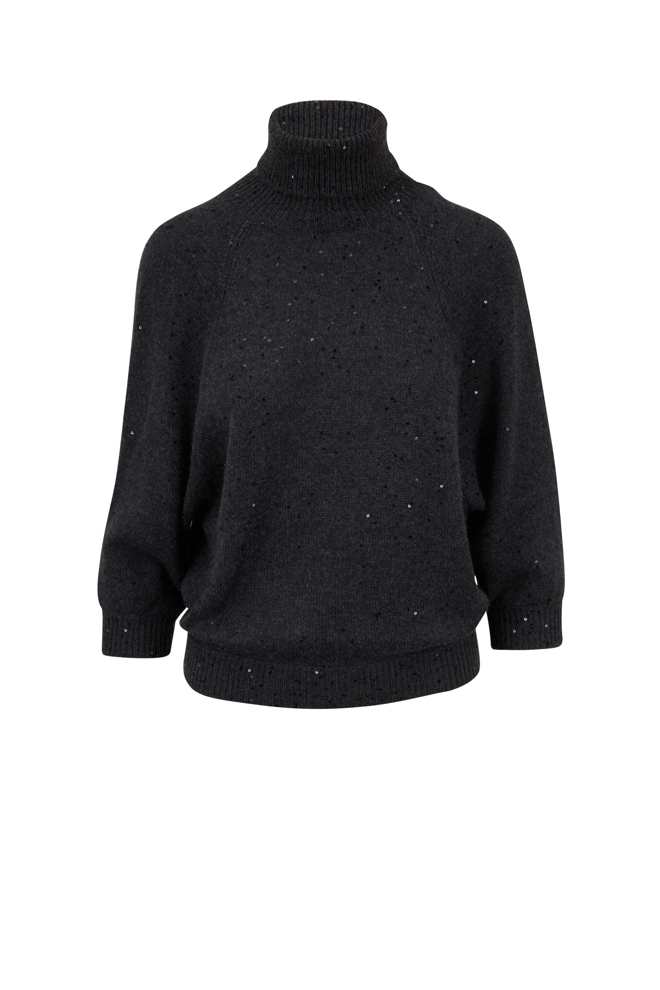 Brunello Cucinelli - Onyx Cashmere & Silk Paillette Open Back Sweater