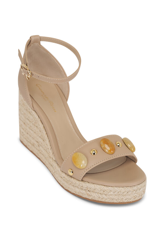 Gianvito Rossi Sand Embellished Leather Espadrille Wedge, 70mm