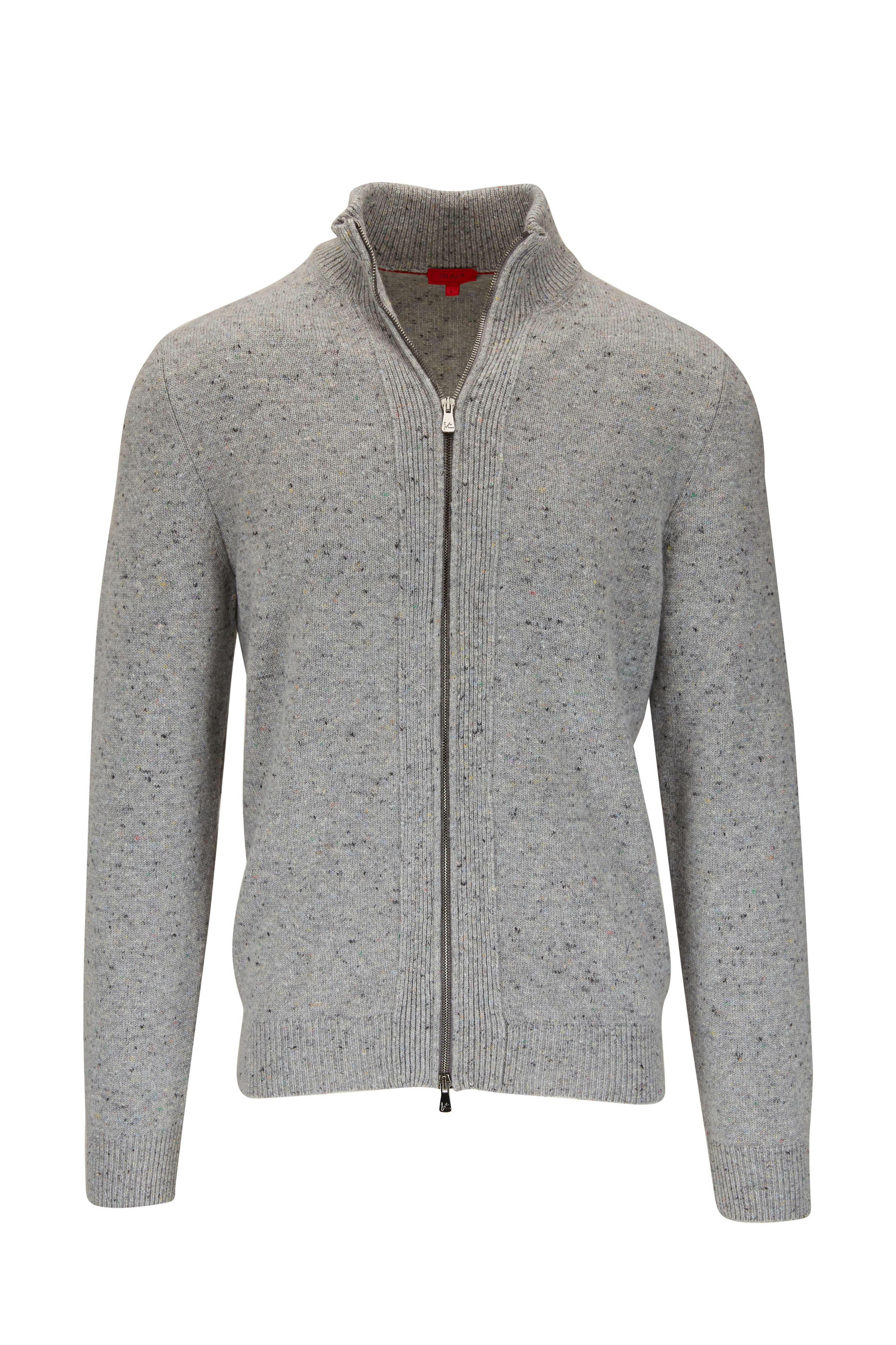 Isaia - Gray Stretch Cashmere Front Zip Cardigan